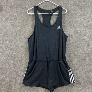Adidas Romper Womens XL Black 1/4 Zip Back Drawstring Waist Pockets Sleeveless